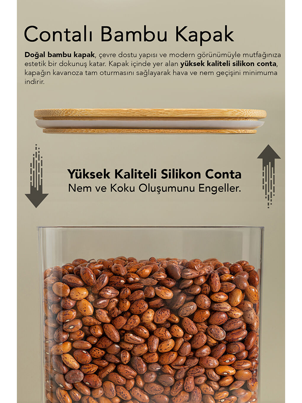 Bej 4'lü Bambu Kapak Aura Dikdörtgen Erzak Saklama Kabı 1,5 l-1