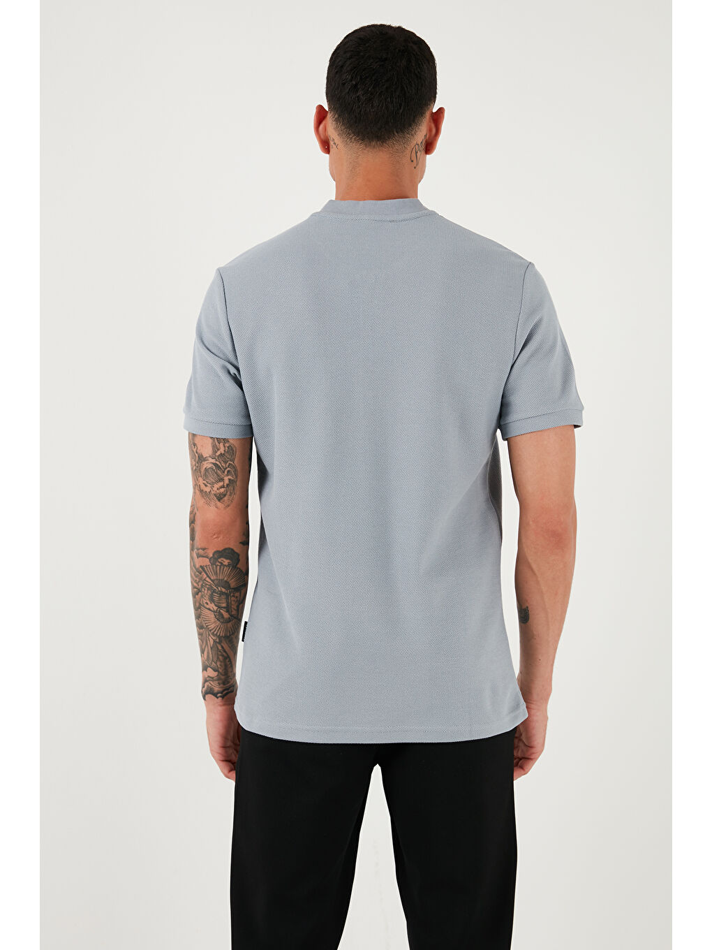 Gri Pamuklu Regular Fit Yarım Fermuarlı Erkek Tişört 5902653-5