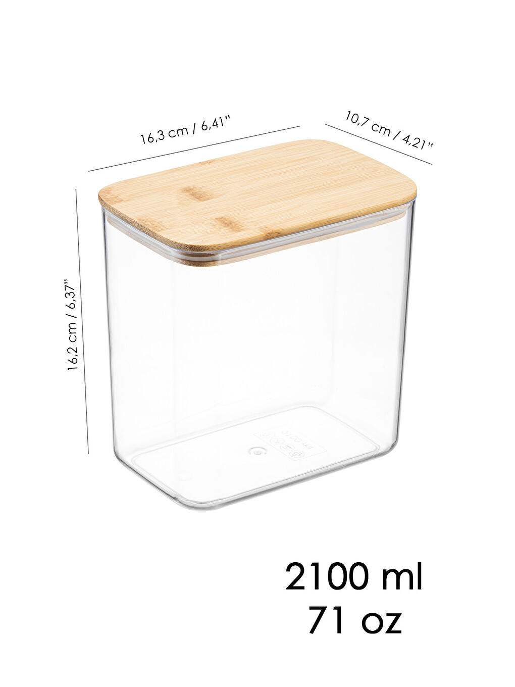 Bej 6'lı Bambu Kapak Aura Kapaklı Dikdörtgen Erzak Saklama Kabı 2100 ml-4