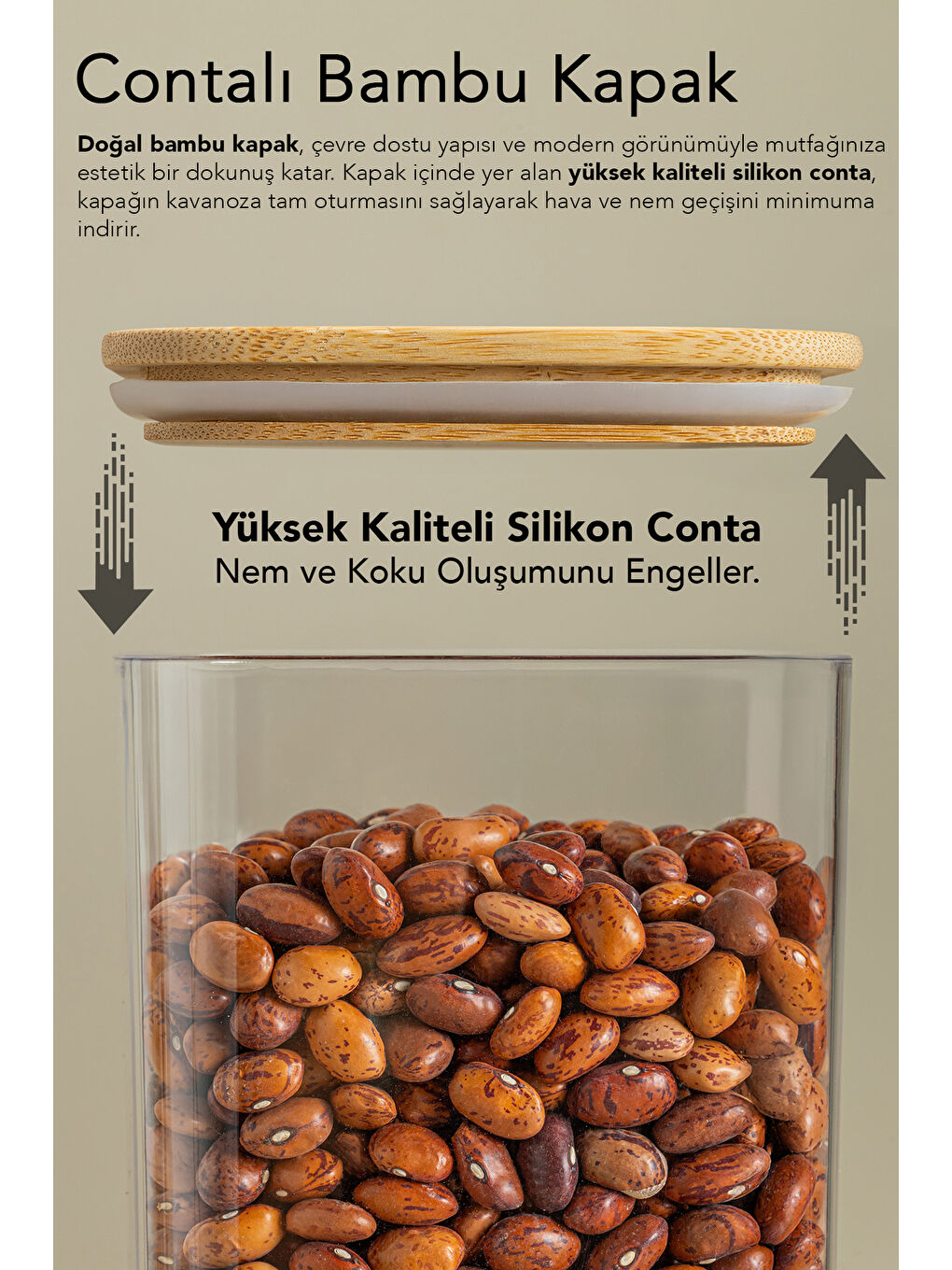 Bej 12'li Bambu Kapak Aura Kare Saklama Kabı 700 ml-1