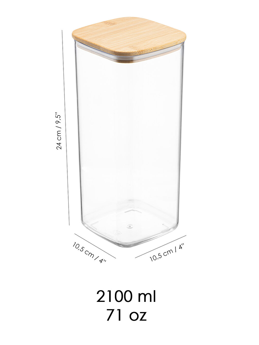 Bej Bambu Kapak Aura Kapaklı Kare Erzak Saklama Kabı 2100 ml-4