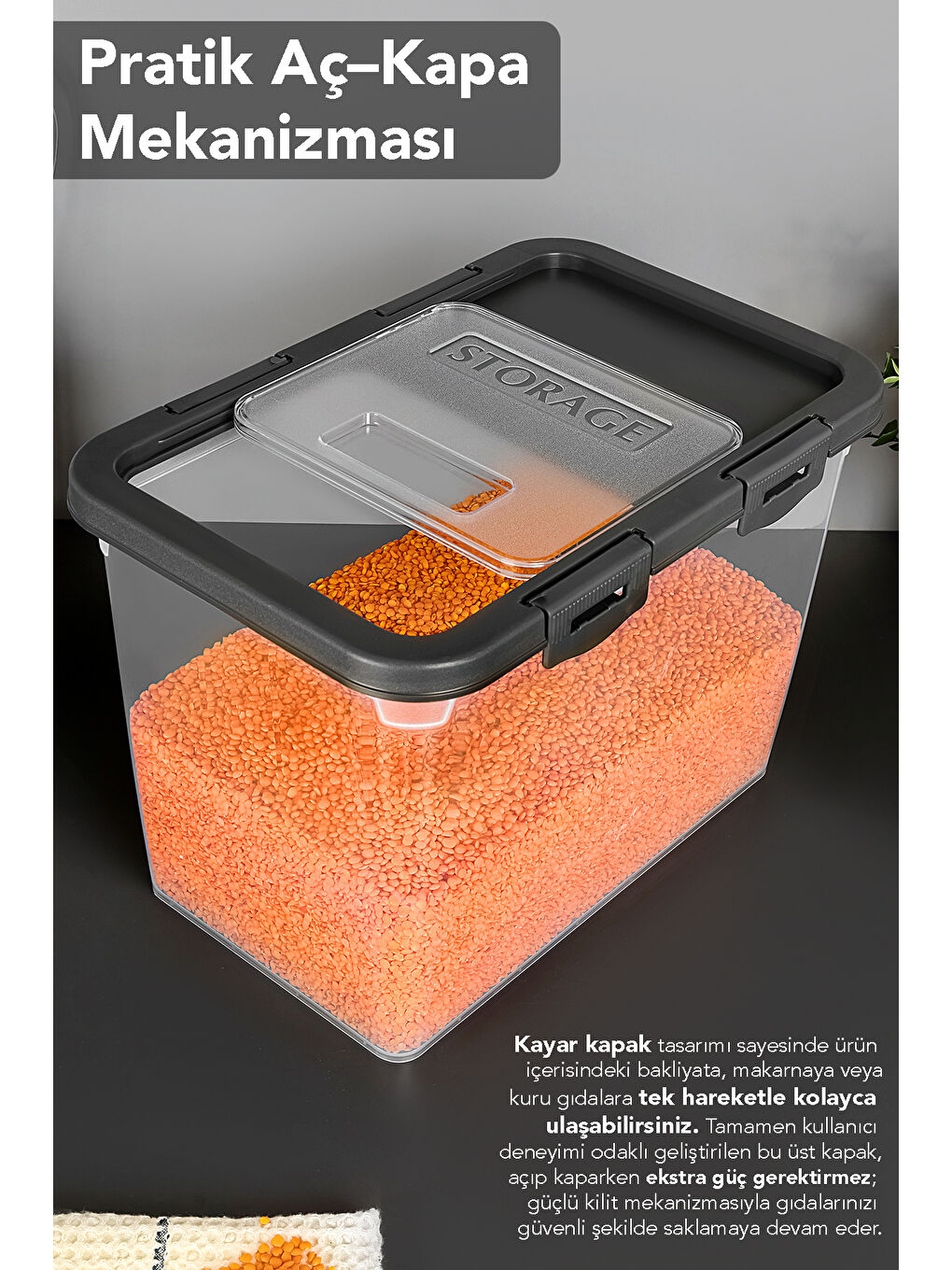 Gri 4'lü Kapaklı Erzak Saklama Kabı 15 l-1