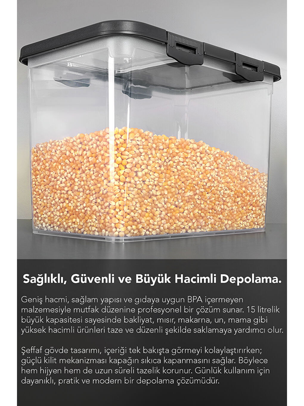 Gri 4'lü Kapaklı Erzak Saklama Kabı 15 l-4