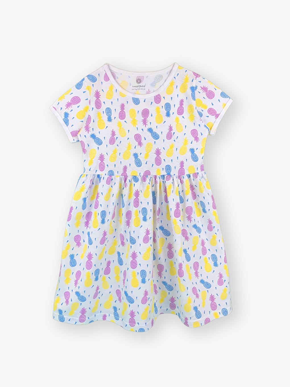 Beyaz Bisiklet Yaka Kısa Kollu Kız Çocuk Elbise