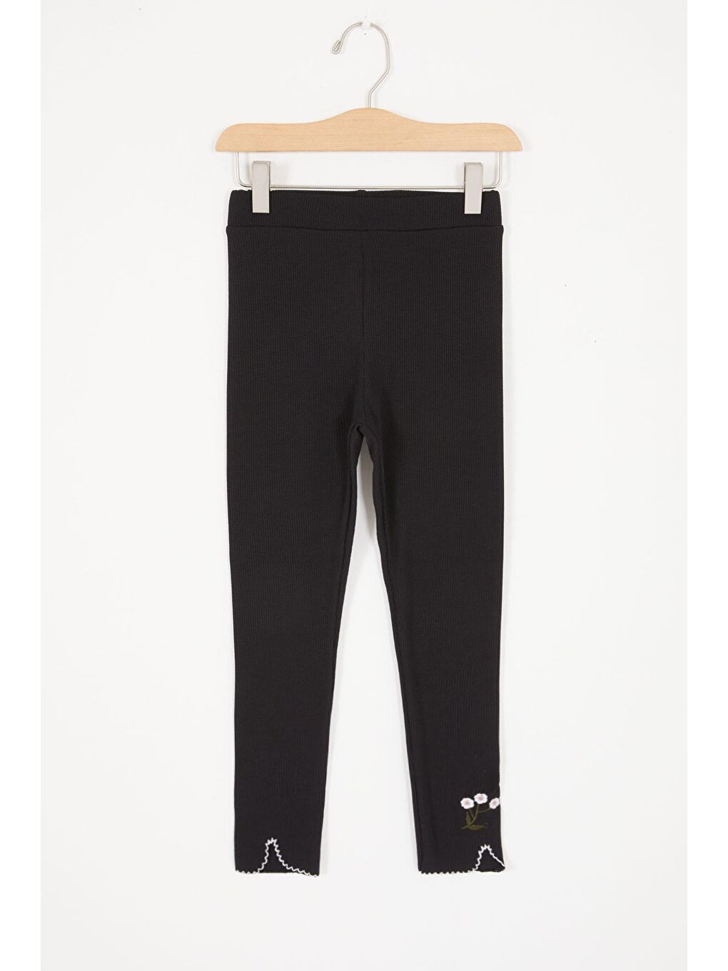 Siyah Çiçek Nakışlı Fitilli Kız Çocuk Tayt 16989