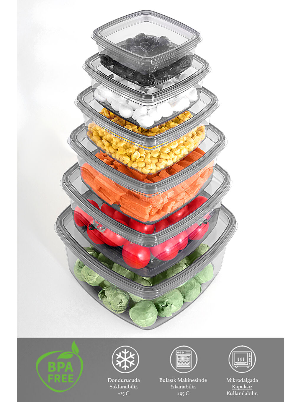 Antrasit 24'lü Kare Erzak Saklama Kabı Seti-2