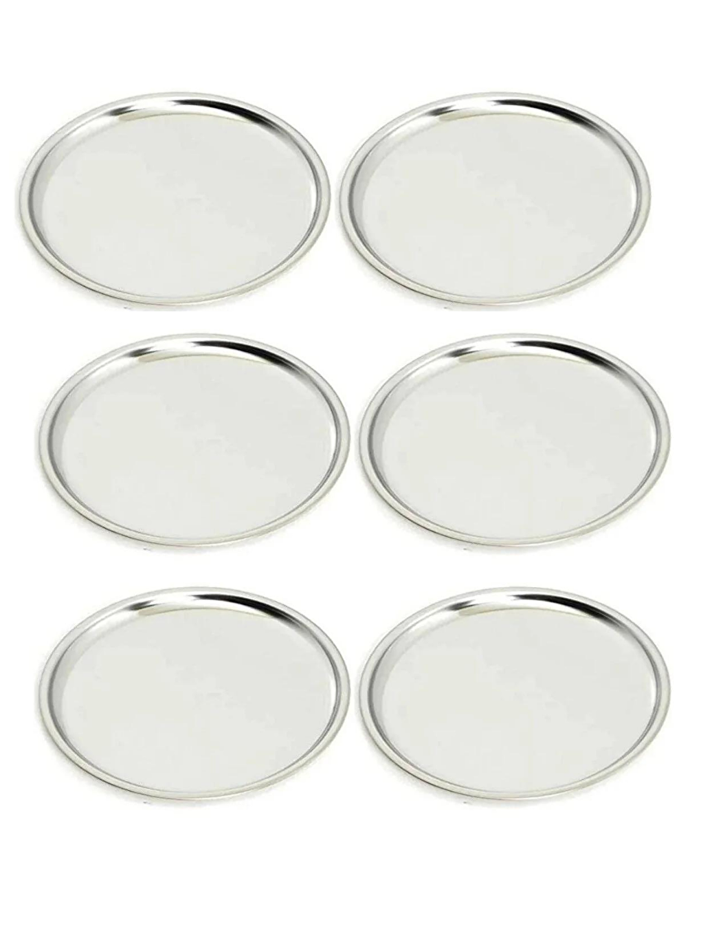 Gri Paslanmaz Çelik 6 Adet 21 cm Yuvarlak Servis Pasta Kurabiye İkram Tabağı Servis Tabağı 6 Adet