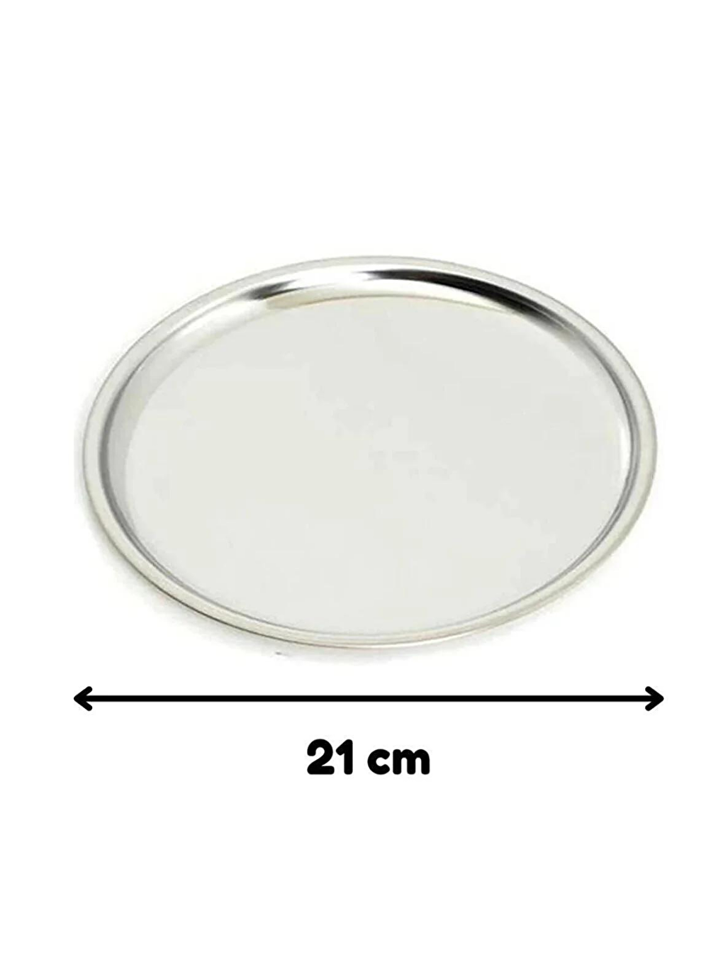 Gri Paslanmaz Çelik 6 Adet 21 cm Yuvarlak Servis Pasta Kurabiye İkram Tabağı Servis Tabağı 6 Adet-1