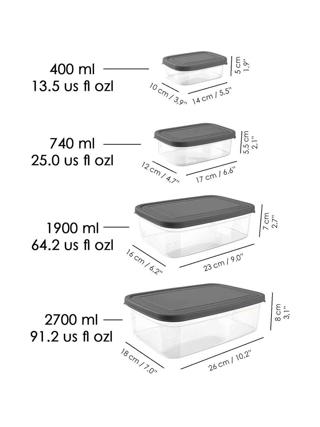 Gri 20'li Dikdörtgen Erzak Saklama Kabı-6