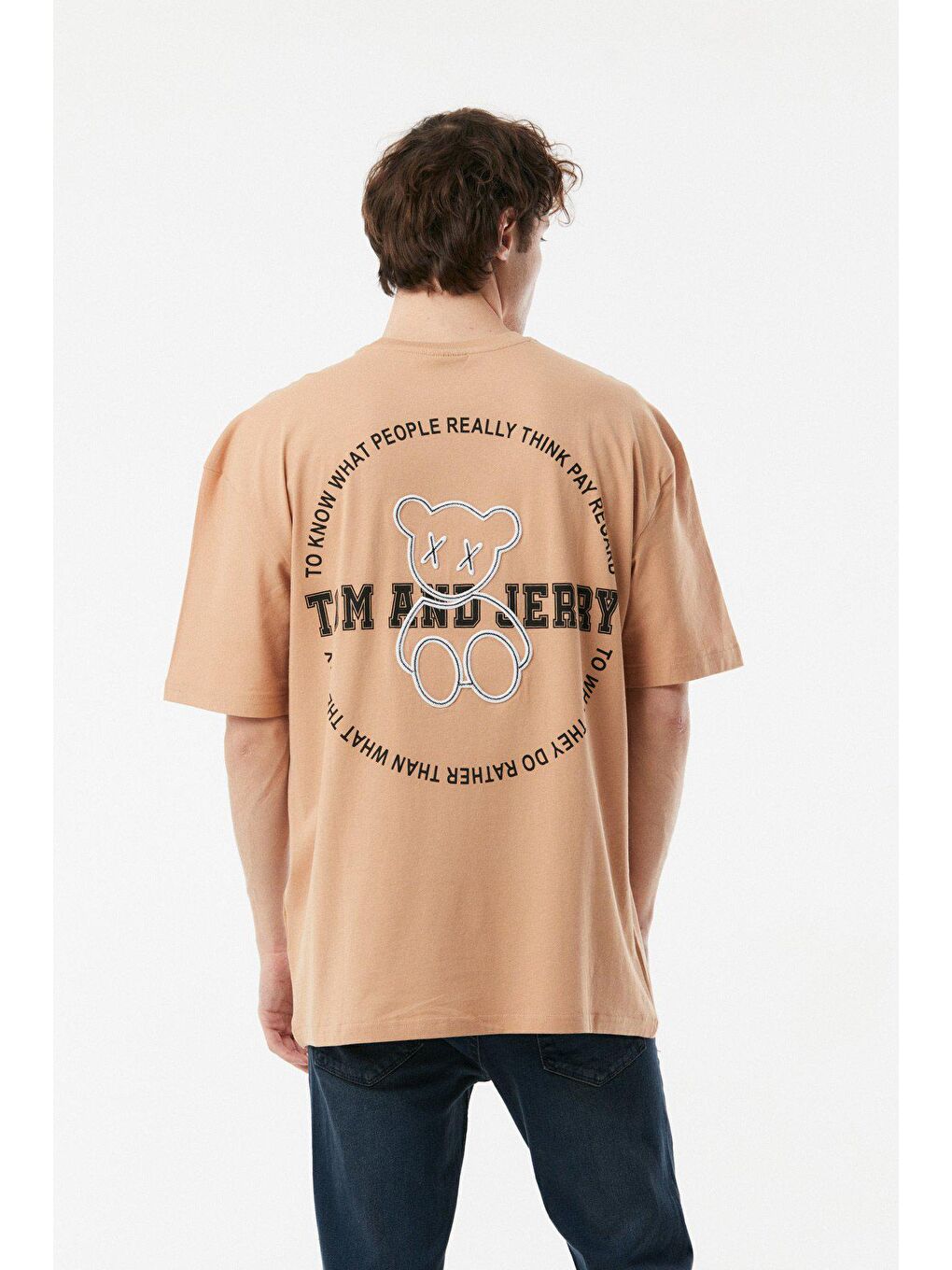 Sarı Baskılı Bisiklet Yaka Oversize Tişört-2