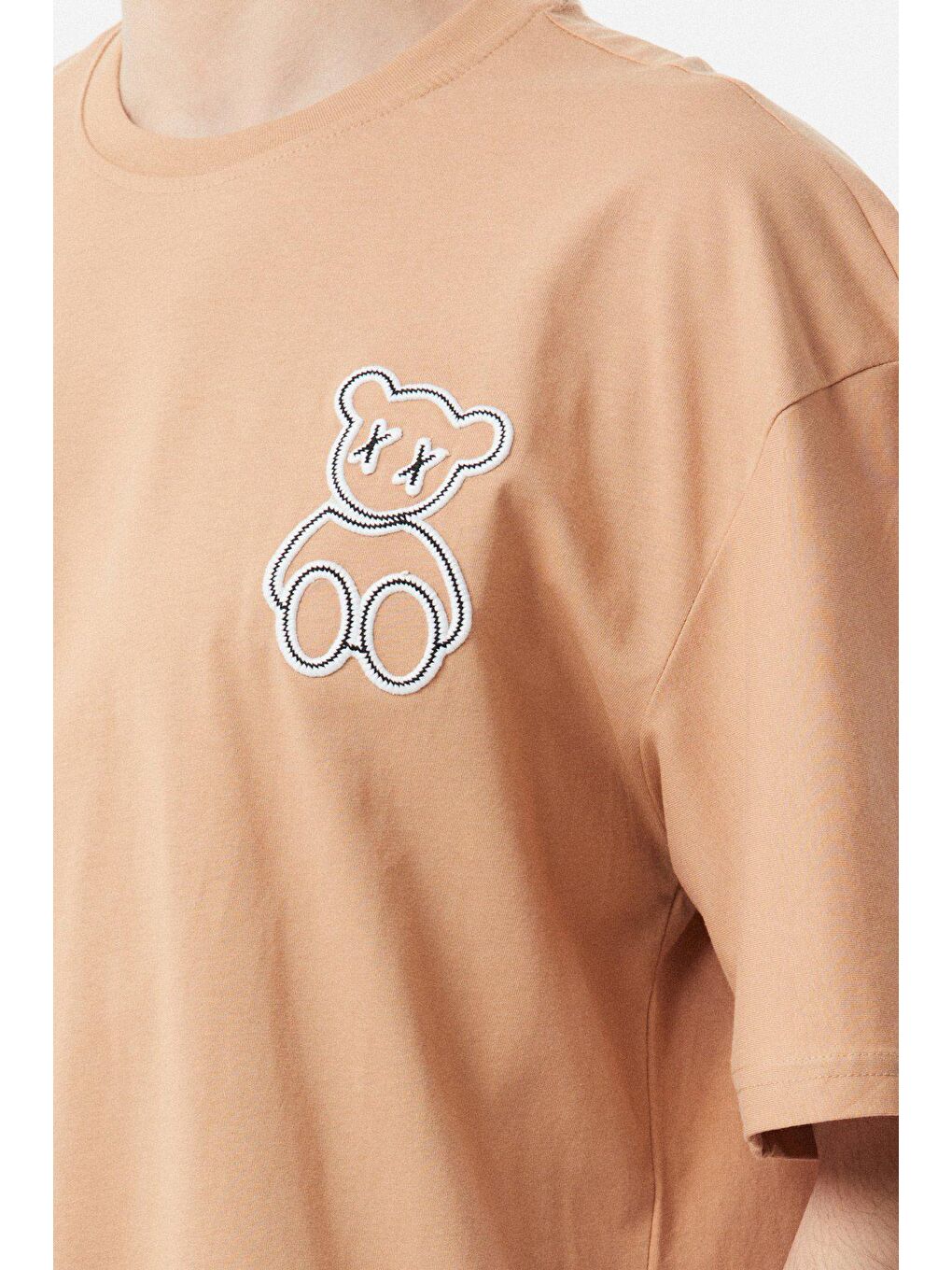 Sarı Baskılı Bisiklet Yaka Oversize Tişört-3