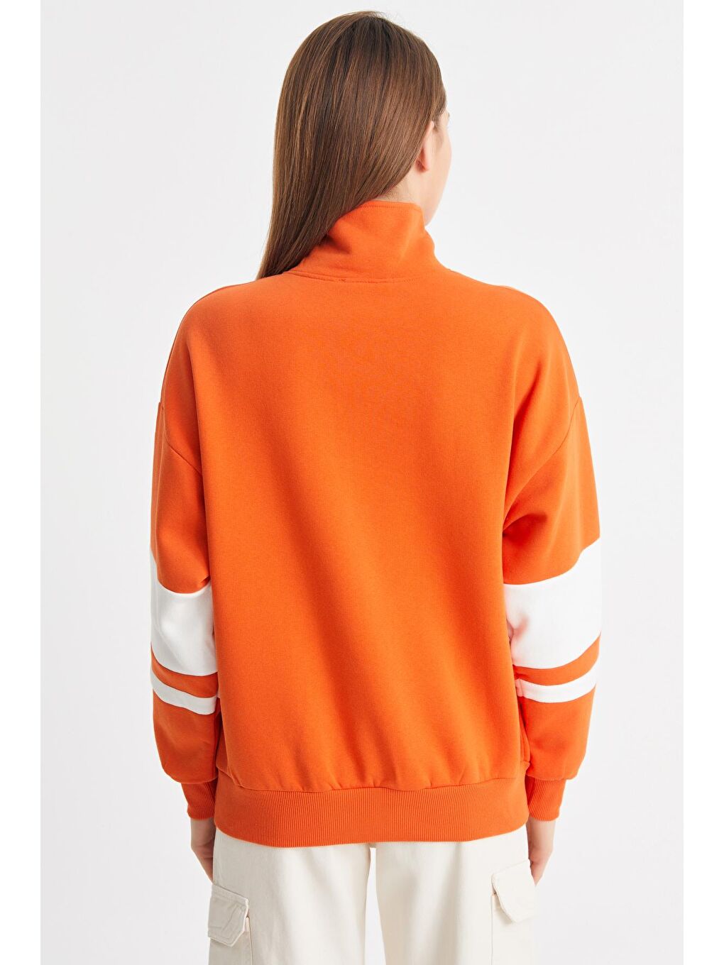 Turuncu Kadın Oranj Melbourne Aplike Dik Yaka Yarım Fermuar Sweat-3