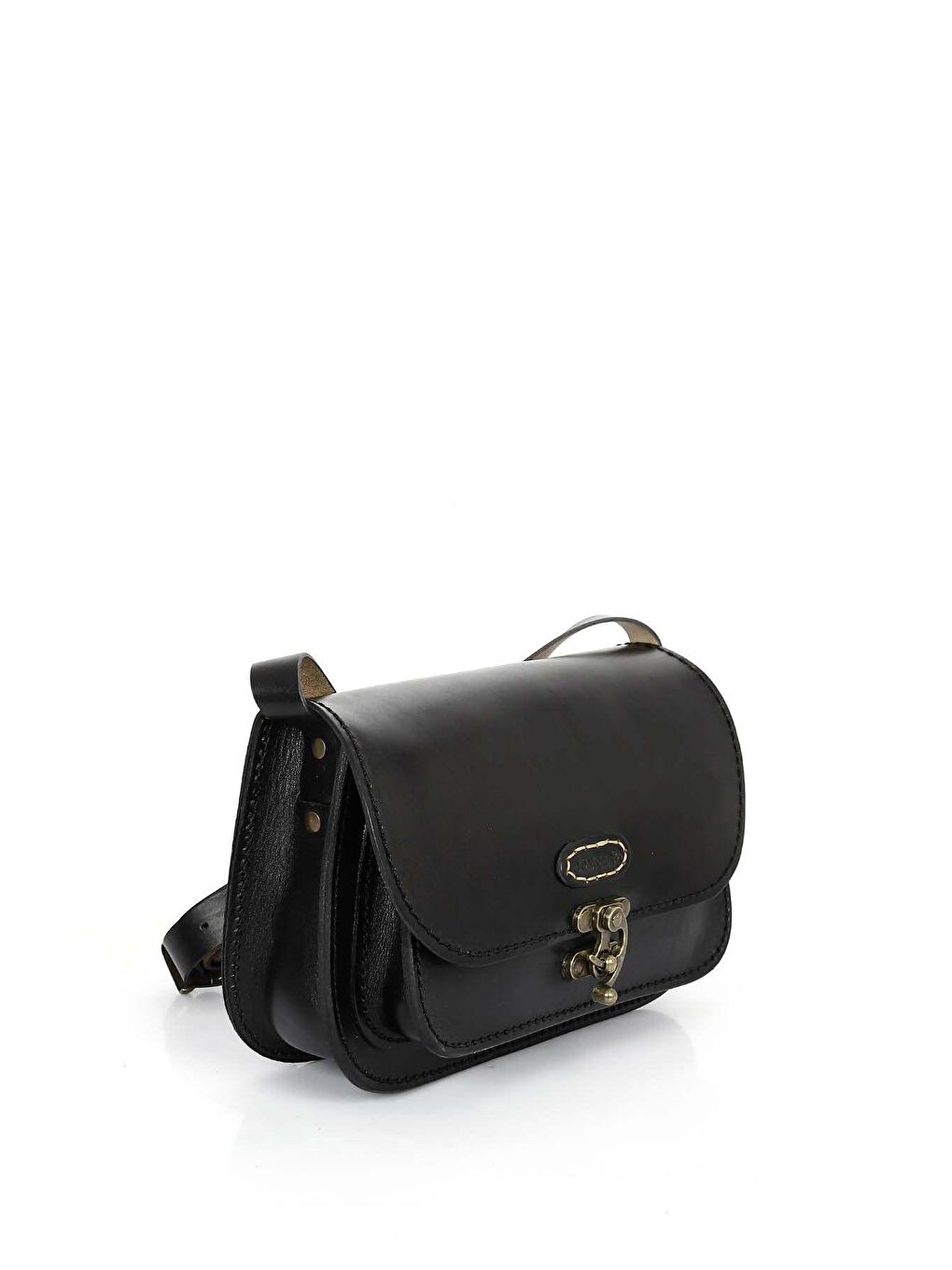 Siyah Hakiki Deri El İşçiliği Küçük Boy Kadın Omuz Çantası K0612-1