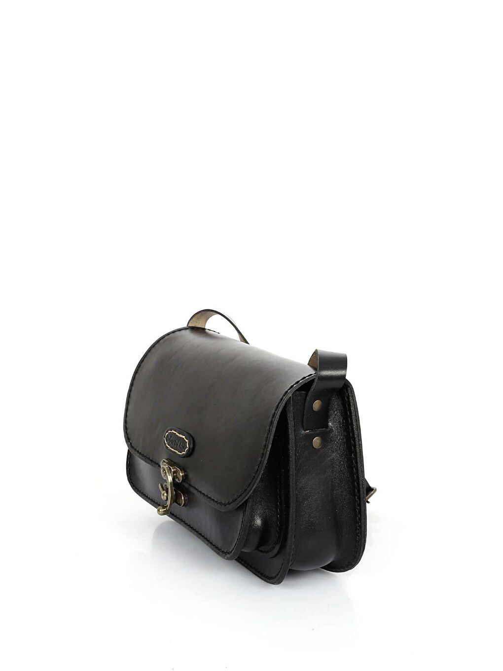 Siyah Hakiki Deri El İşçiliği Küçük Boy Kadın Omuz Çantası K0612-2