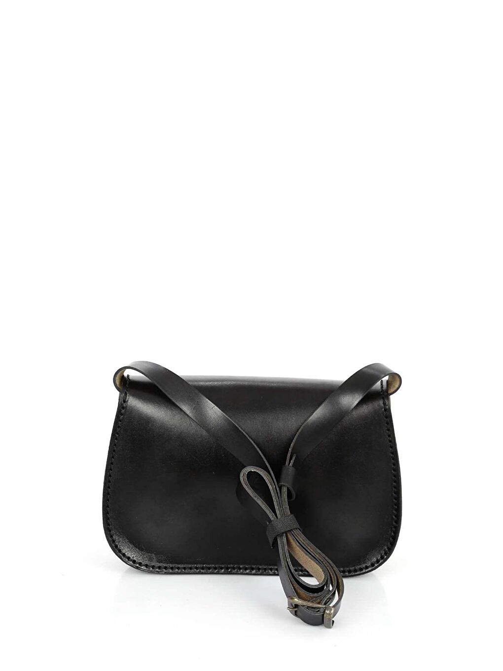 Siyah Hakiki Deri El İşçiliği Küçük Boy Kadın Omuz Çantası K0612-3