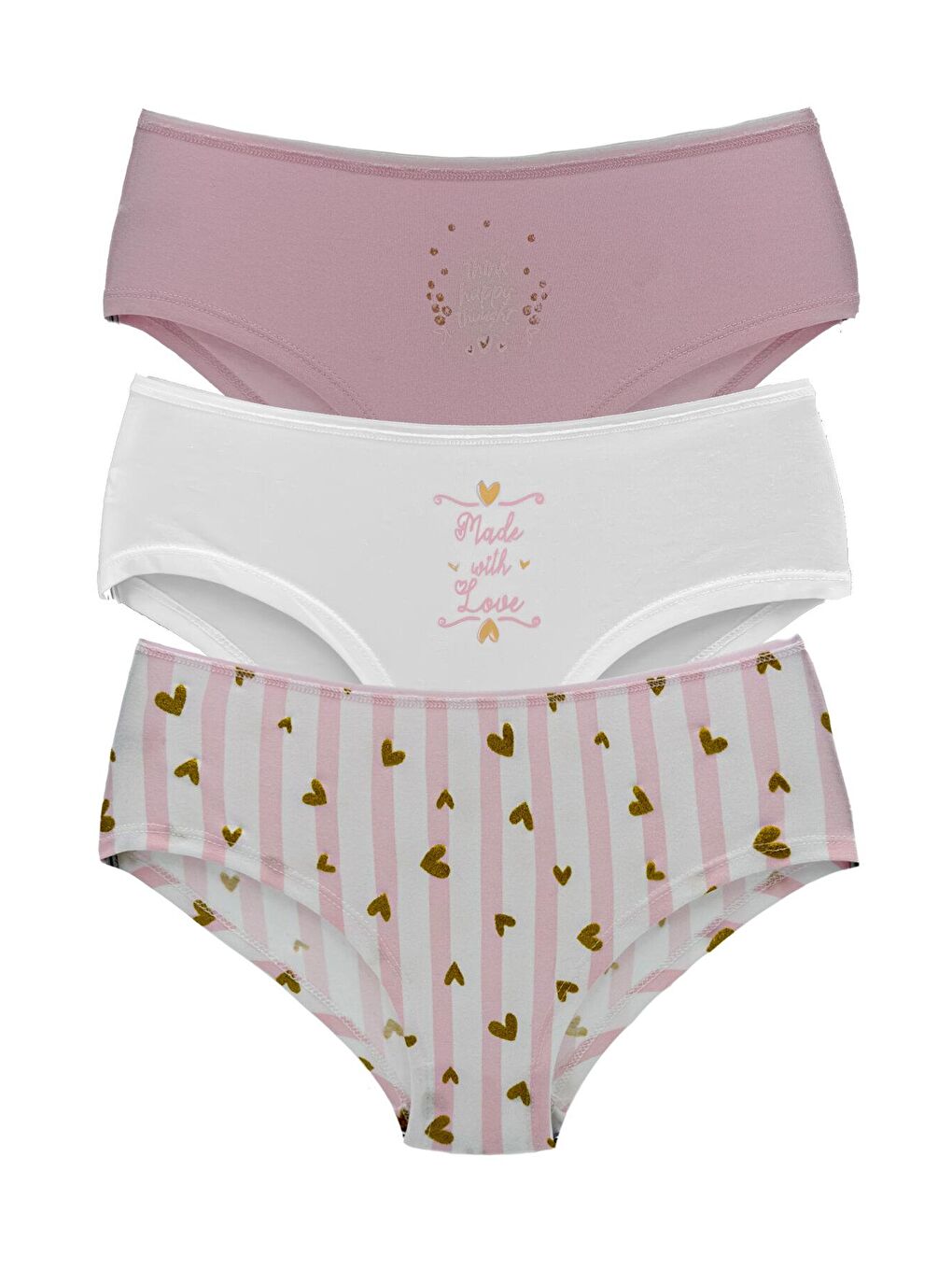 Beyaz Pamuklu Desenli ve Baskılı Hipster Kadın Külot 3’lü