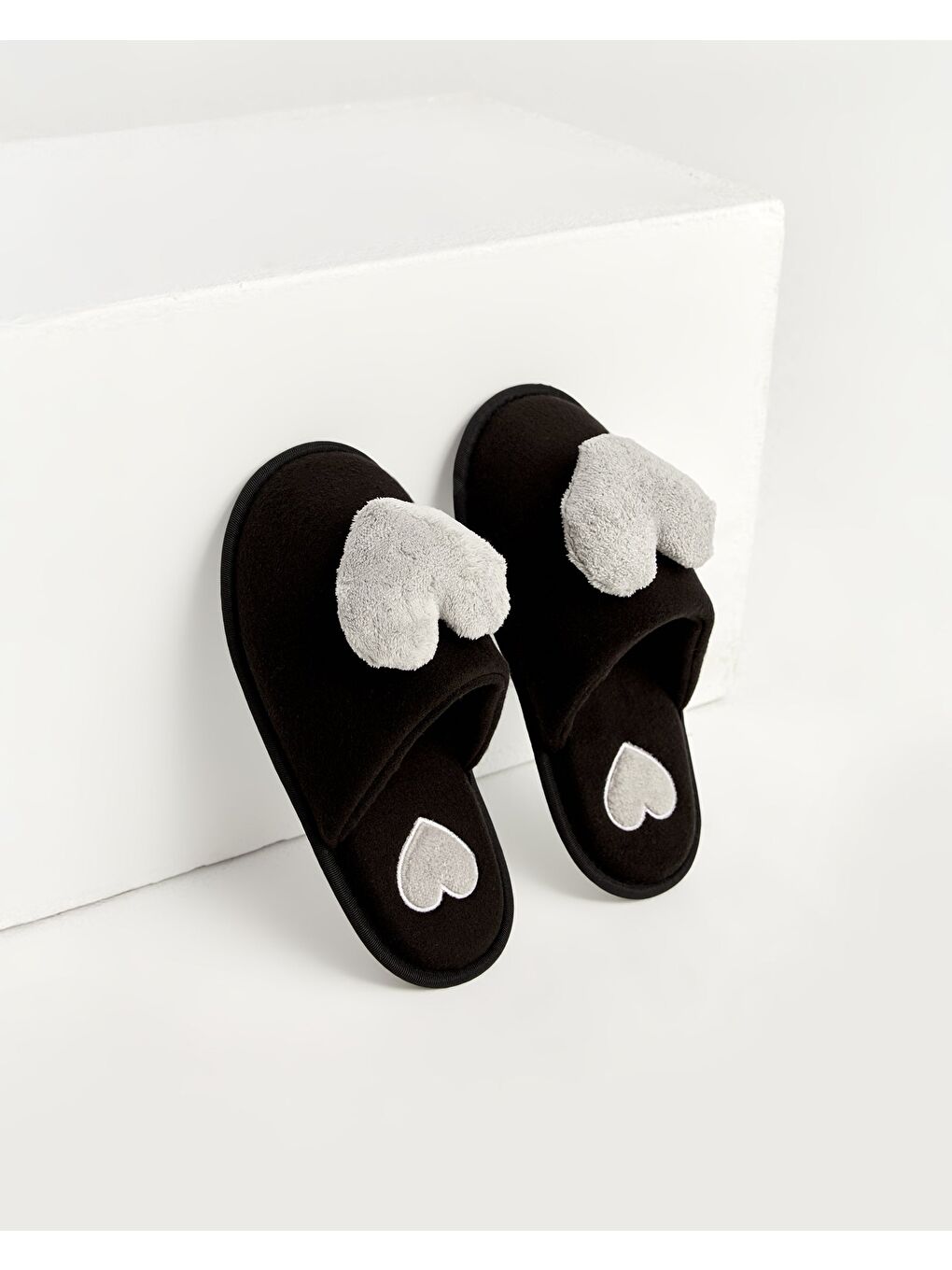 Gri KABİ - Kalp Desenli Kadın Ev Terliği-6