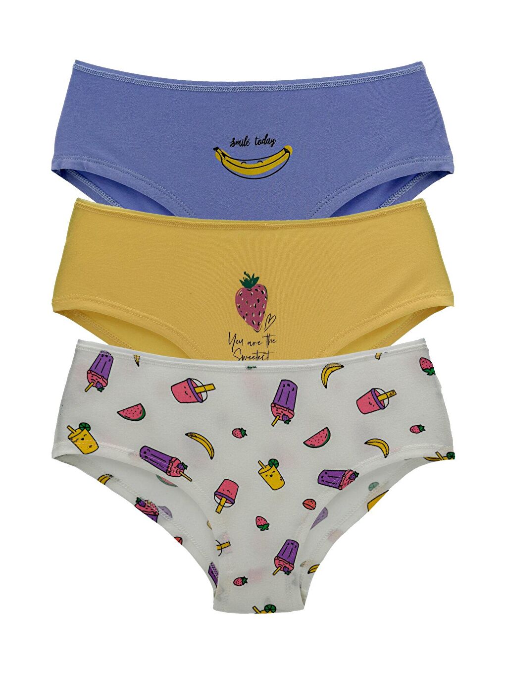 Mavi Pamuklu Desenli ve Baskılı Hipster Kadın Külot 3’lü