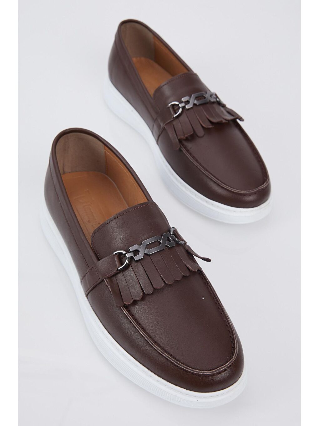 Kahverengi Erkek Kahve Önü Zincir Tokalı Rahat Kalıp Hakiki Deri Loafer-1