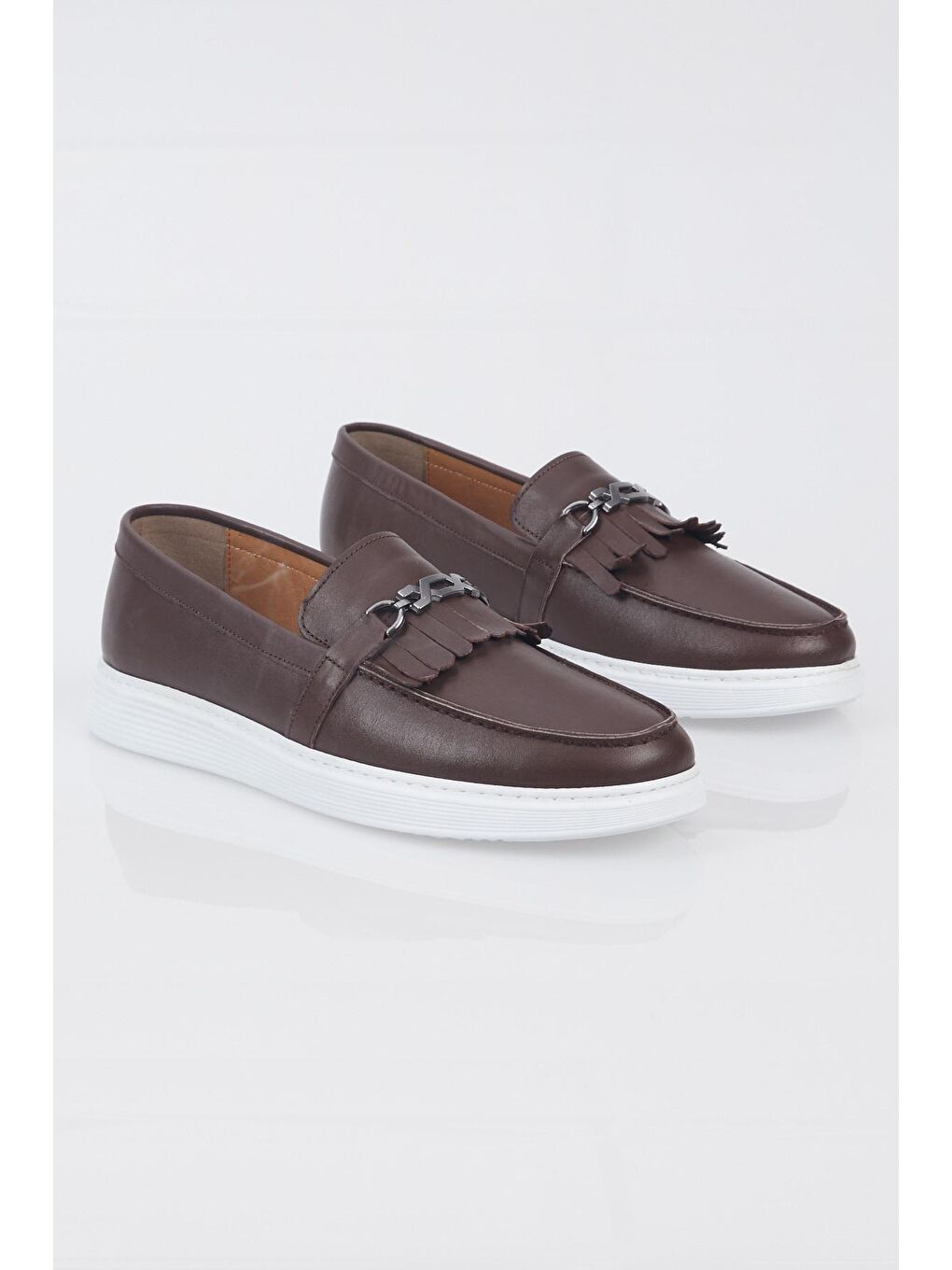 Kahverengi Erkek Kahve Önü Zincir Tokalı Rahat Kalıp Hakiki Deri Loafer-2