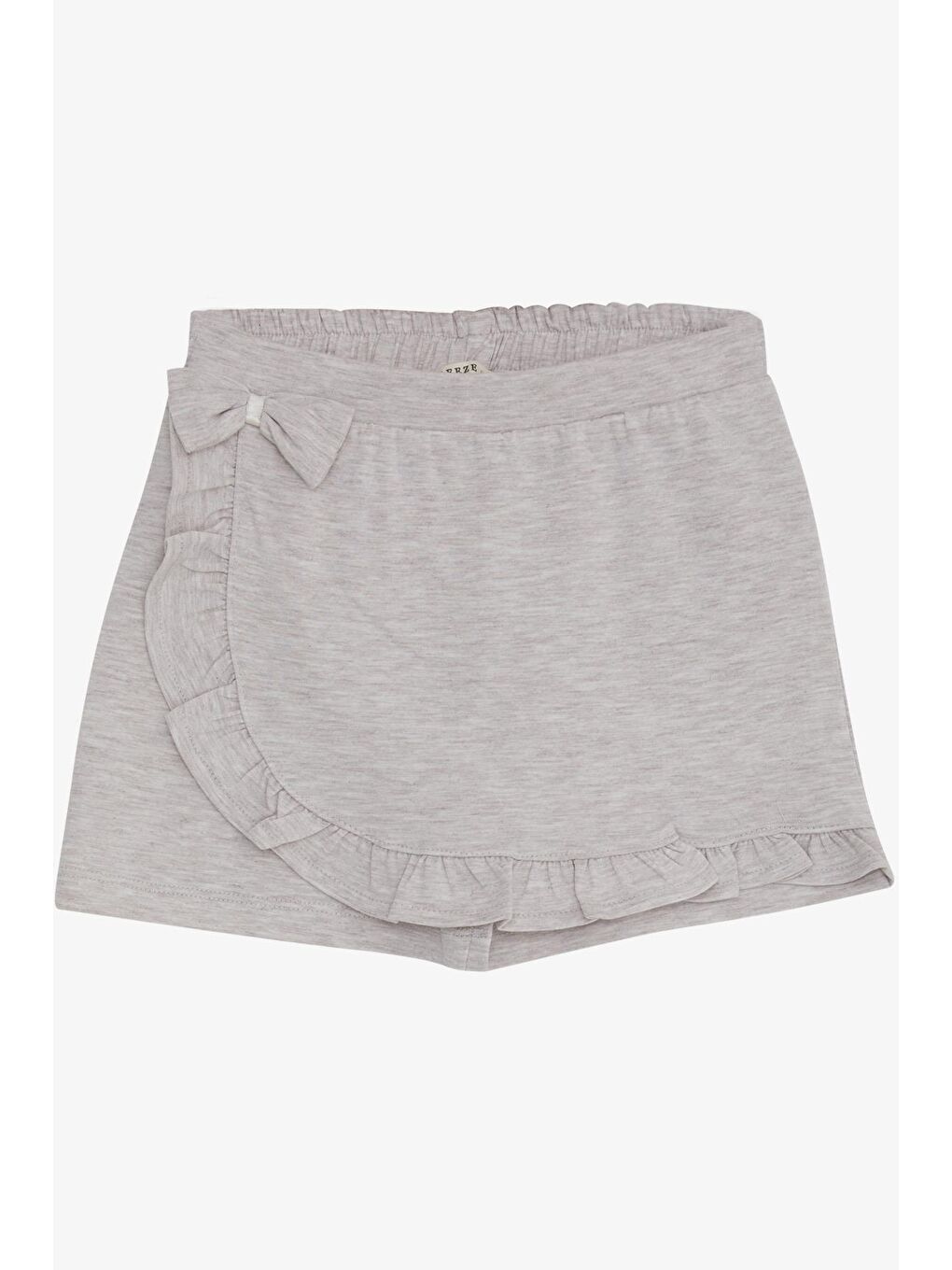 Kız Çocuk Etek Şort Fırfırlı Fiyonklu Bej Melanj (6-10 Yaş)