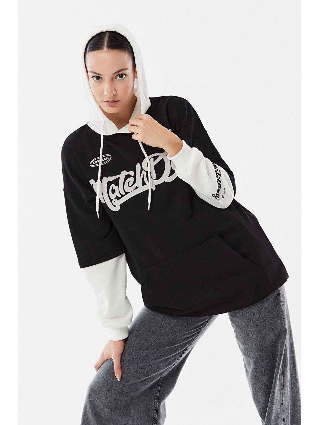 Siyah Matchday Baskılı Kapüşonlu Sweatshirt-2