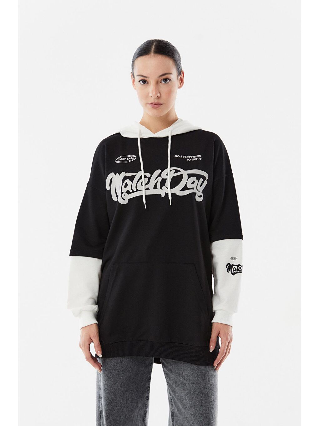 Siyah Matchday Baskılı Kapüşonlu Sweatshirt-4