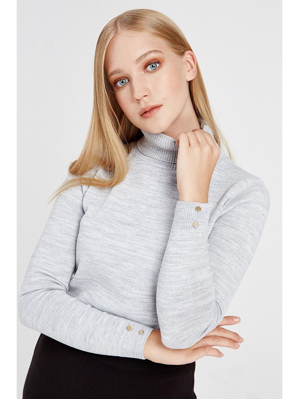 Gri Balıkçı Yaka Basic Kazak SWK4080GR