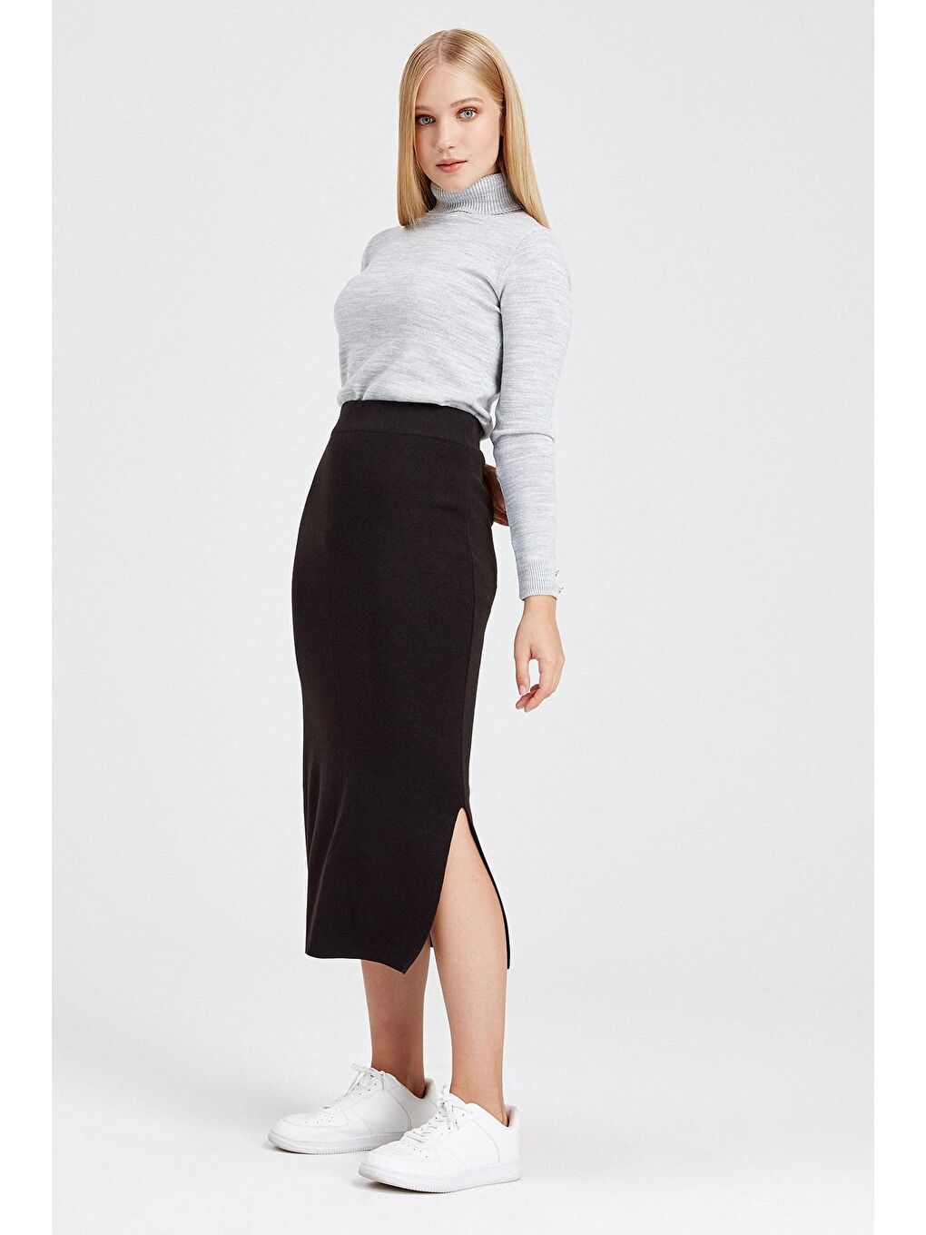 Gri Balıkçı Yaka Basic Kazak SWK4080GR-1