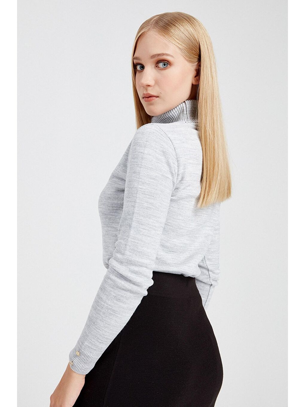 Gri Balıkçı Yaka Basic Kazak SWK4080GR-2