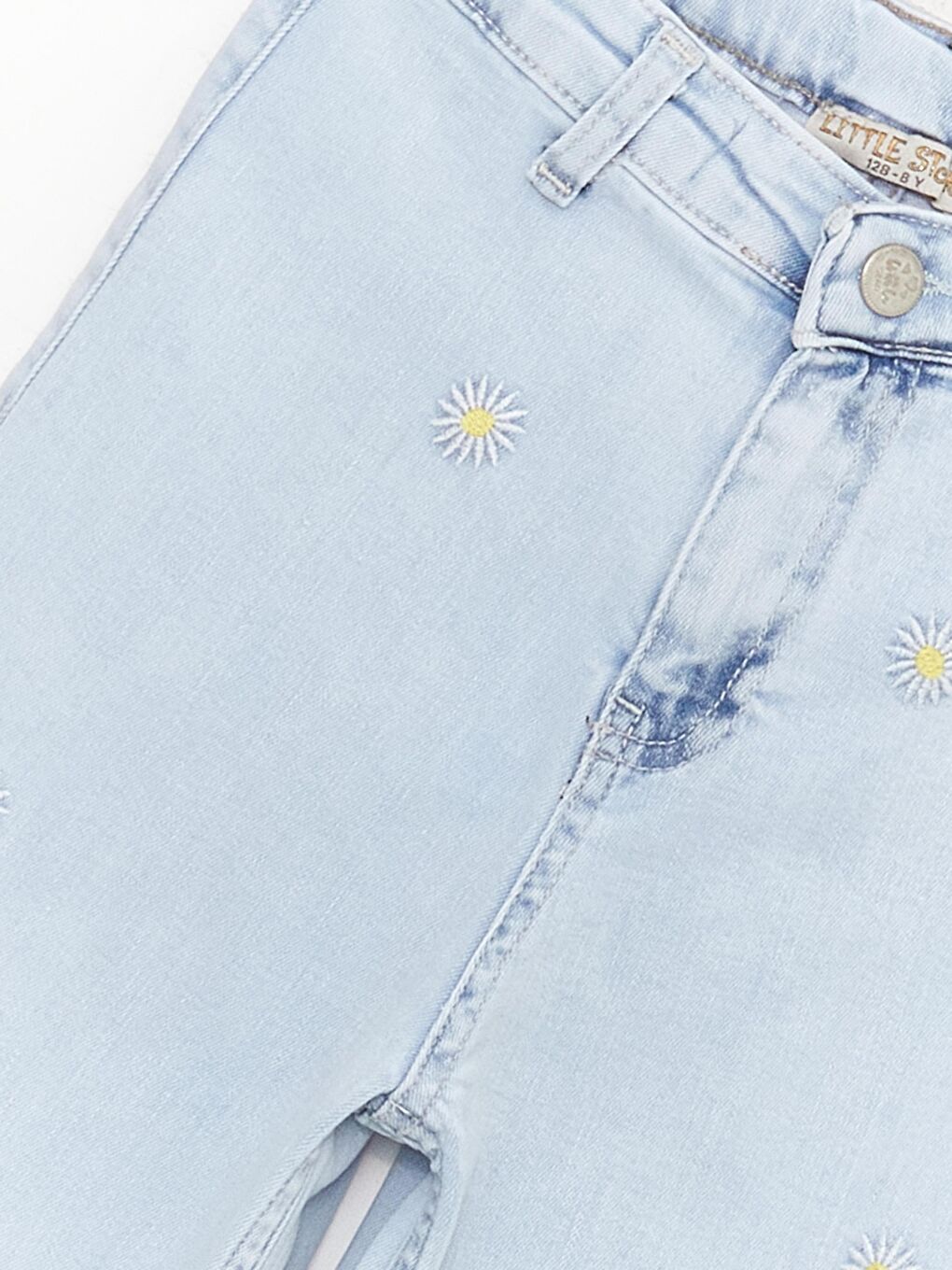 Mavi Kız Çocuk Çiçek Detaylı İspanyol Paça Jean Pantolon-3
