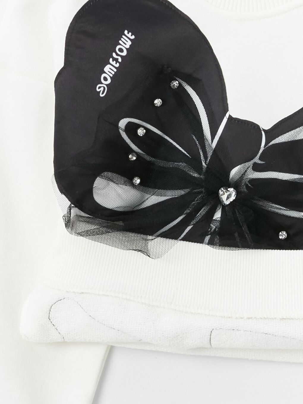 Ekru Kız Çocuk Kelebekli Taşlı Lastikli SweatShirt-2