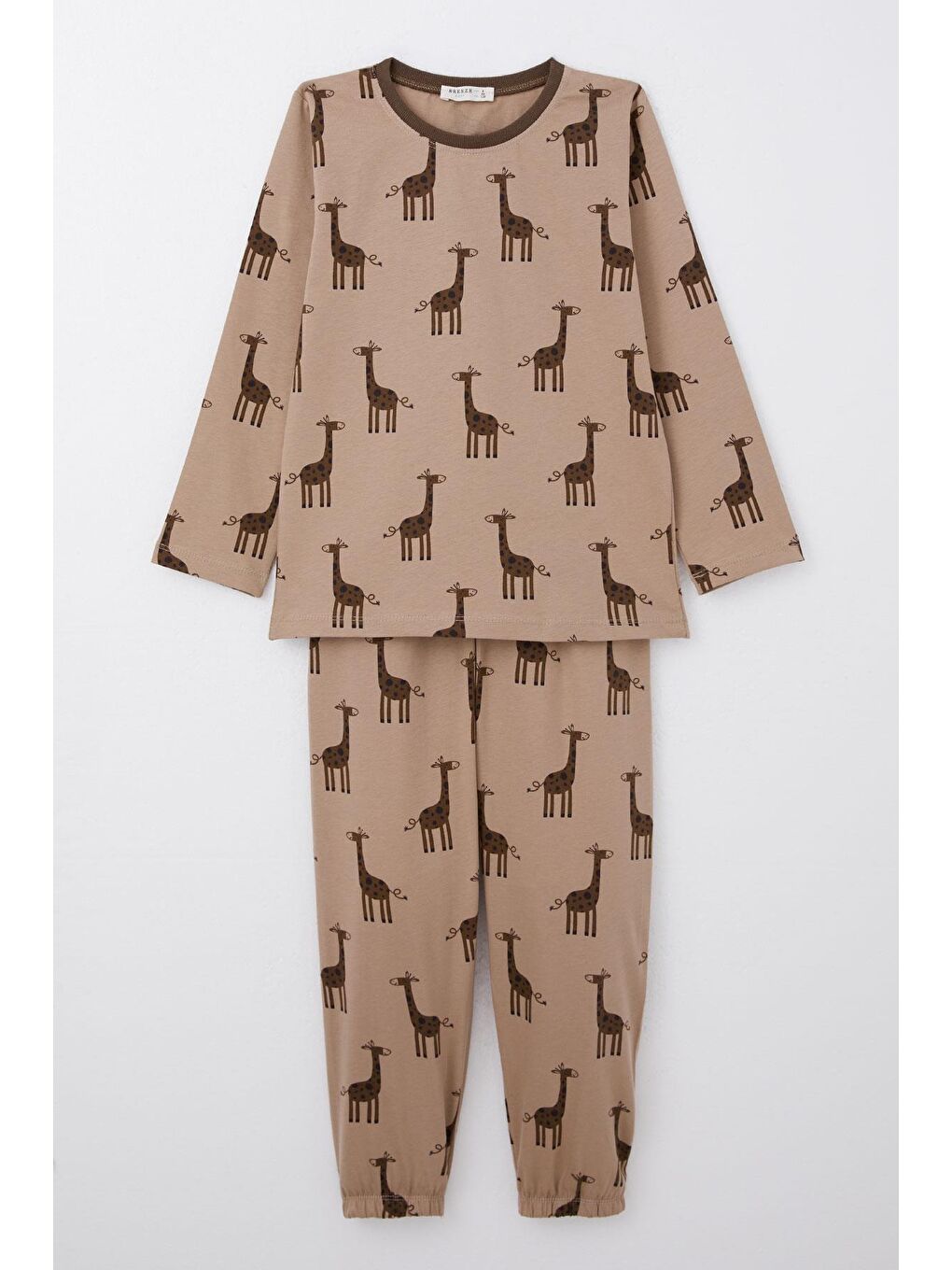Bej Erkek Çocuk Pijama Takımı Sevimli Zürafa Desenli Vizon (4 Yaş)-4