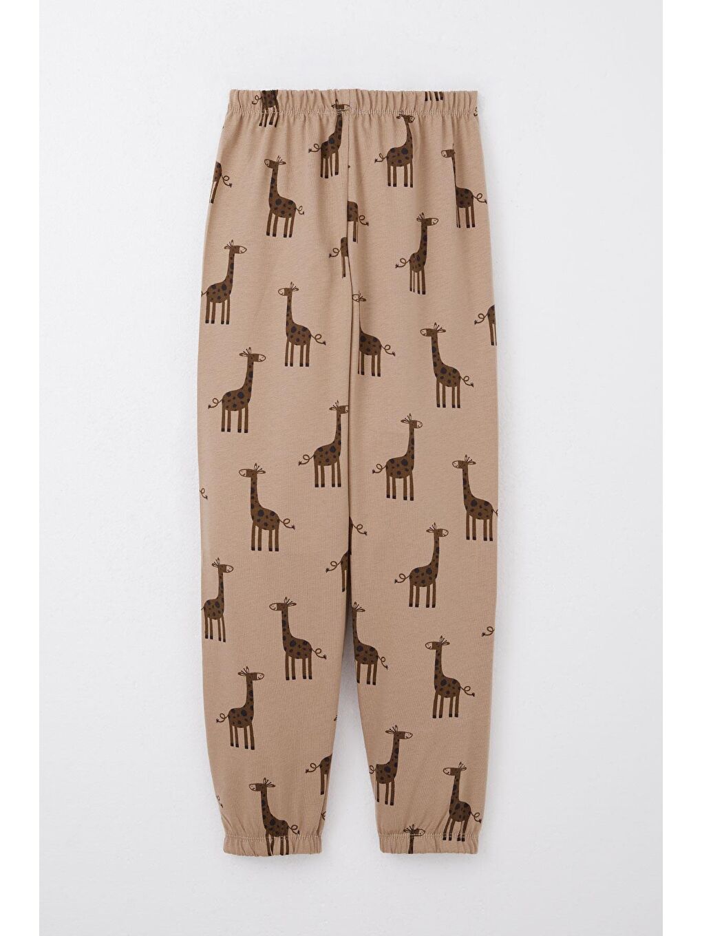 Bej Erkek Çocuk Pijama Takımı Sevimli Zürafa Desenli Vizon (4 Yaş)-8