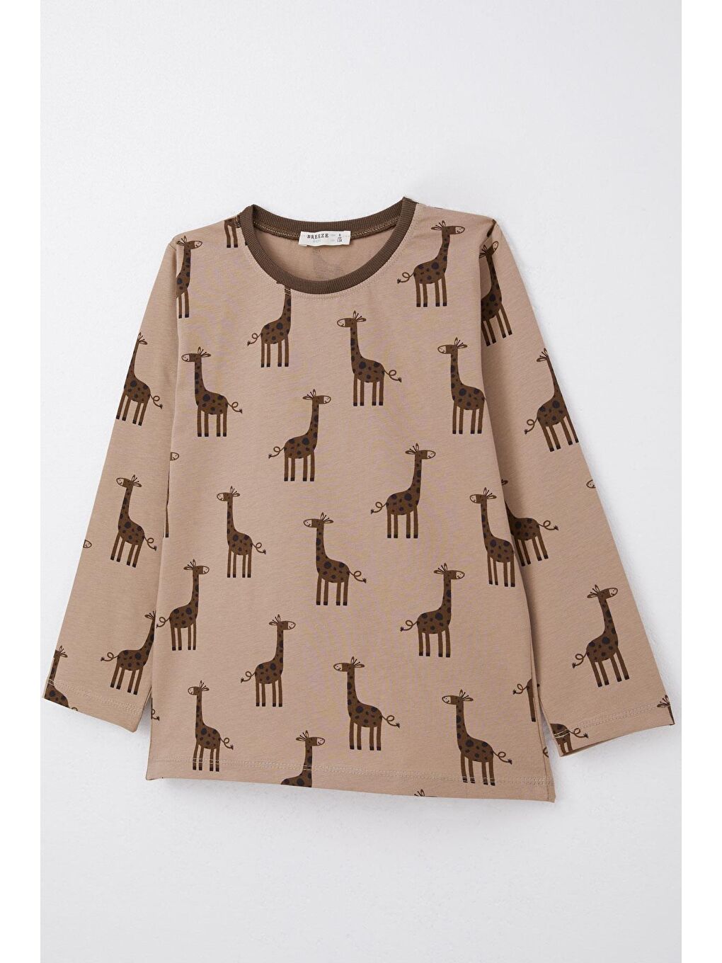 Bej Erkek Çocuk Pijama Takımı Sevimli Zürafa Desenli Vizon (4 Yaş)-9