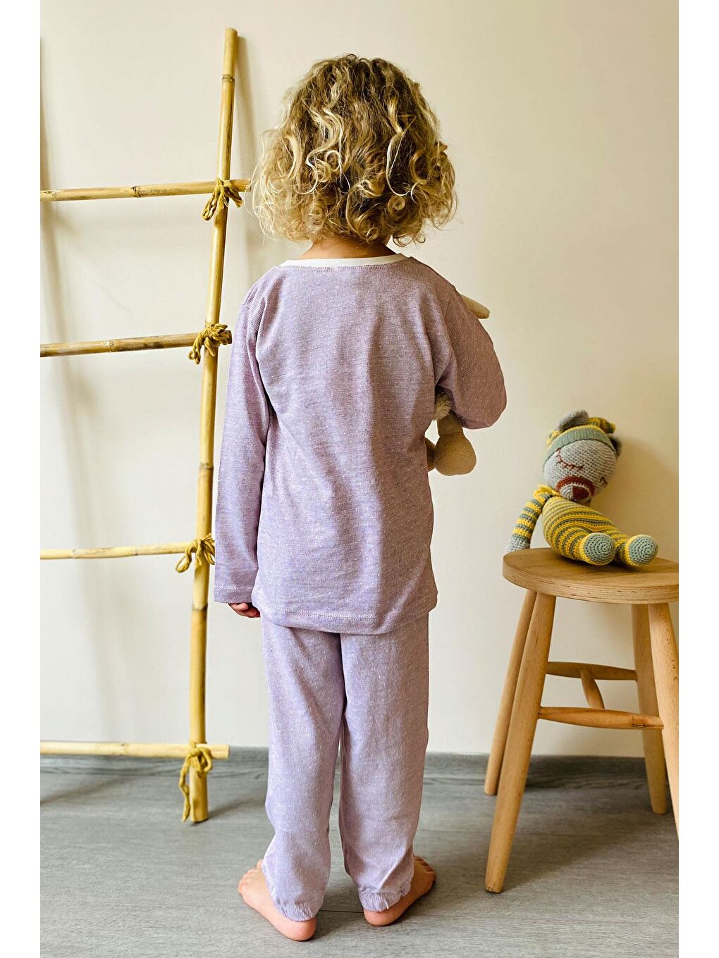 Erkek Çocuk Pijama Takımı Minik Puantiye Desenli Açık Lila (4 Yaş)-1