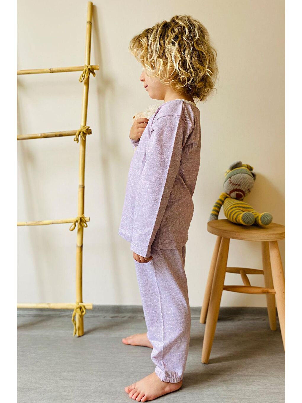 Erkek Çocuk Pijama Takımı Minik Puantiye Desenli Açık Lila (4 Yaş)-2