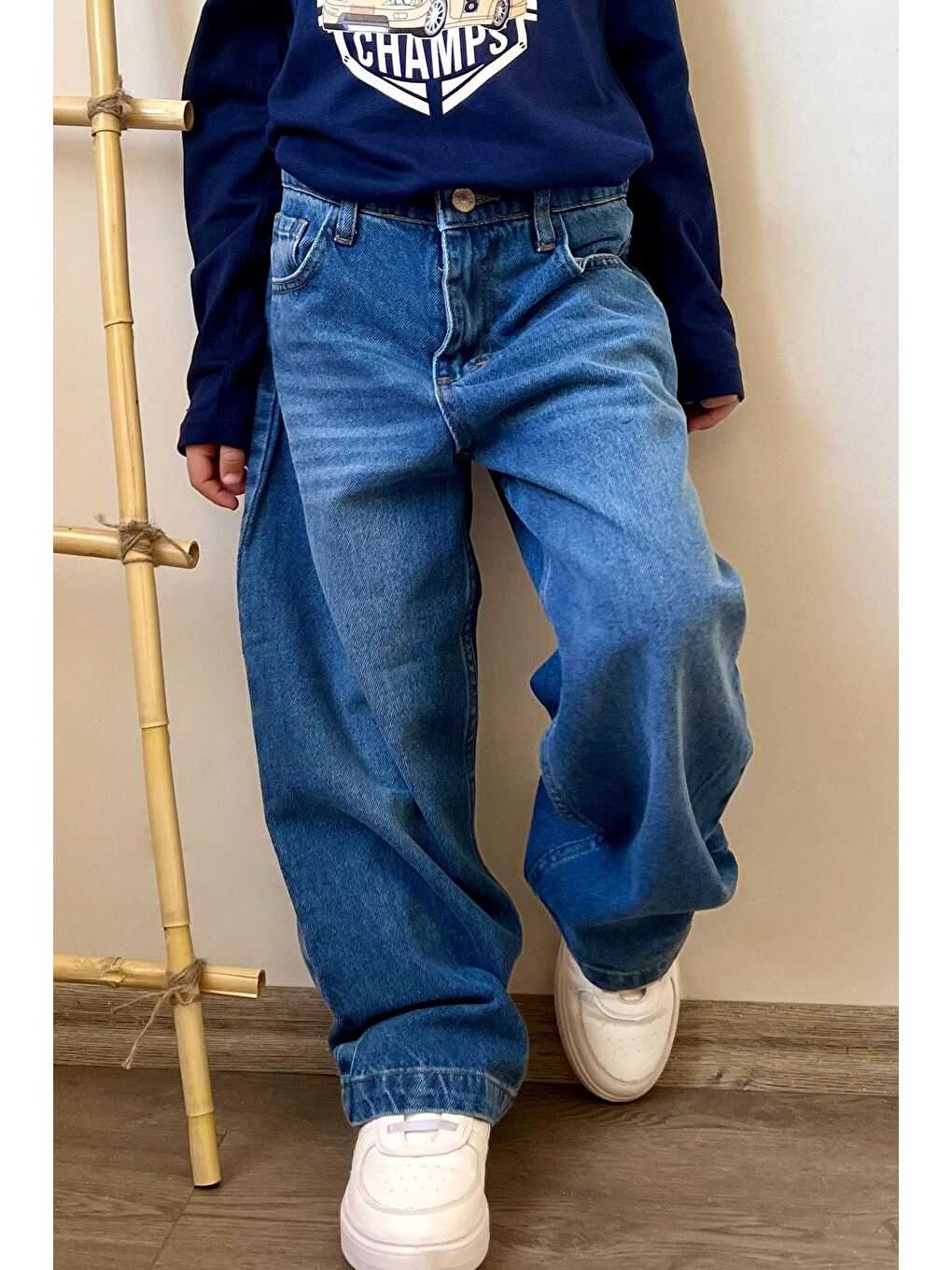 Erkek Çocuk Jean Pantolon Fermuarlı Cepli Mavi (5-9 Yaş)