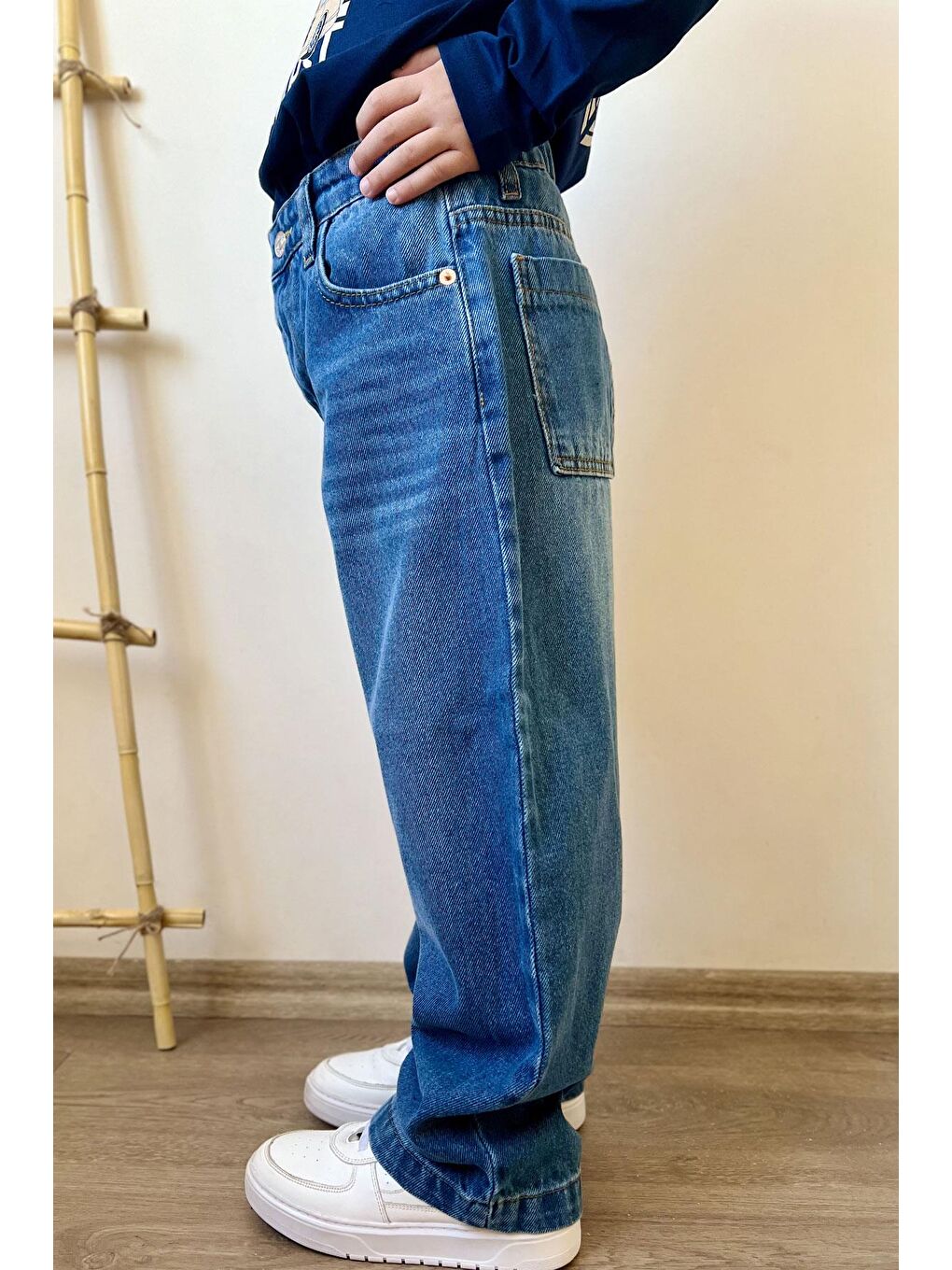 Erkek Çocuk Jean Pantolon Fermuarlı Cepli Mavi (5-9 Yaş)-3