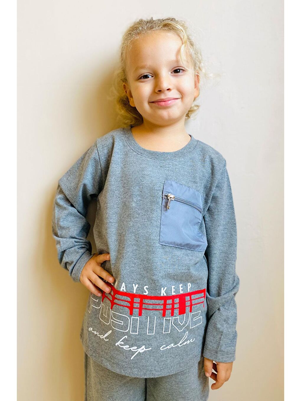 Erkek Çocuk Uzun Kollu Tişört Cepli Fermuarlı Koyu Gri Melanj (5-10 Yaş)