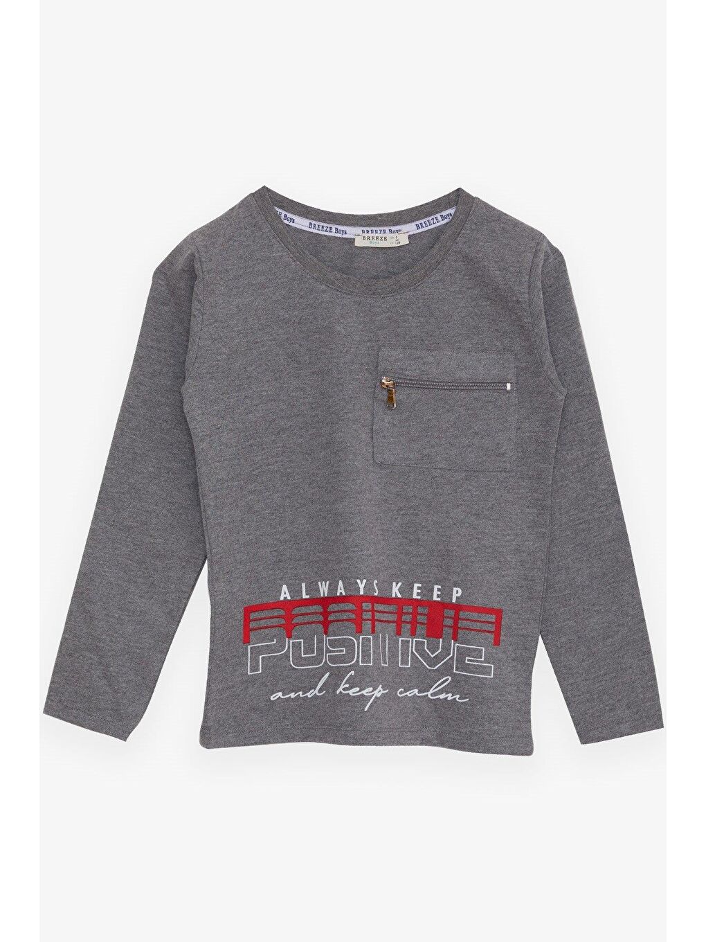 Erkek Çocuk Uzun Kollu Tişört Cepli Fermuarlı Koyu Gri Melanj (5-10 Yaş)-4