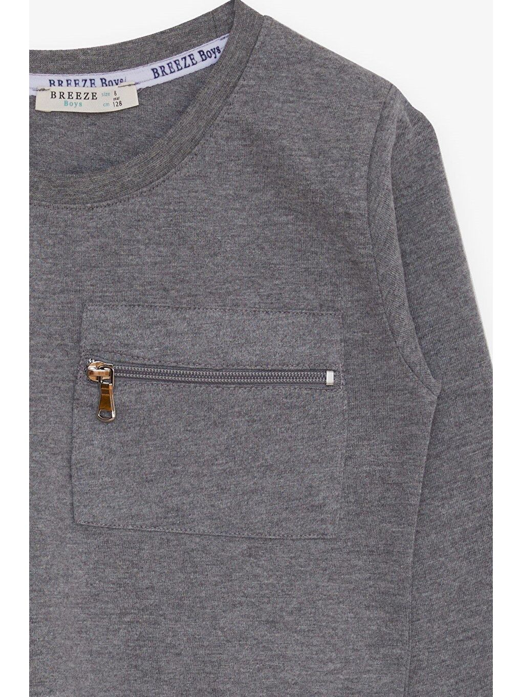 Erkek Çocuk Uzun Kollu Tişört Cepli Fermuarlı Koyu Gri Melanj (5-10 Yaş)-6