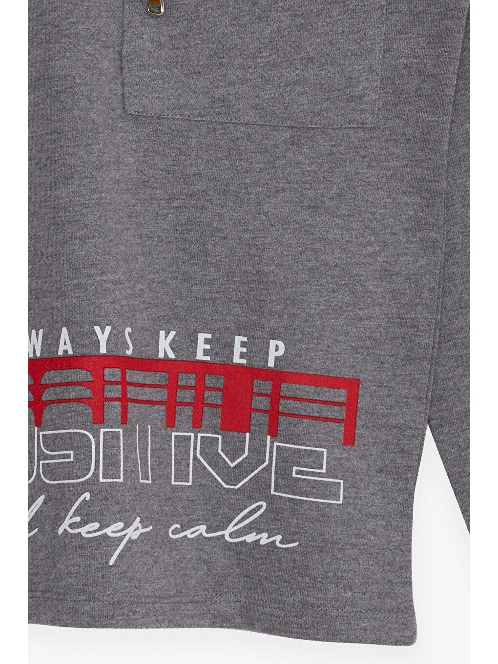 Erkek Çocuk Uzun Kollu Tişört Cepli Fermuarlı Koyu Gri Melanj (5-10 Yaş)-7