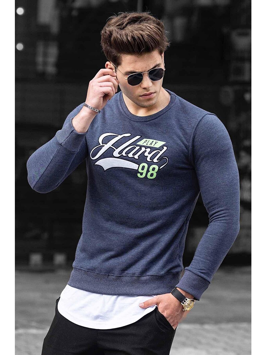 Madmext Lacivert Baskılı Lacivert Sweatshirt 4375