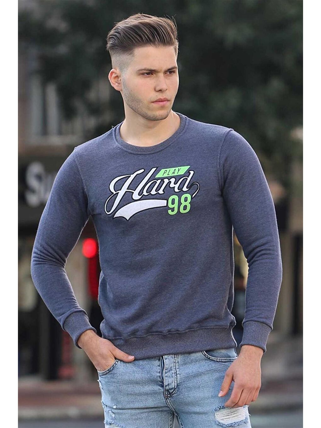 Madmext Lacivert Baskılı Lacivert Sweatshirt 4375 - 1