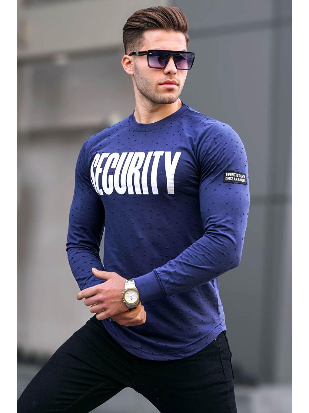 Lacivert Yırtık Detaylı Baskılı Sweatshirt 4126