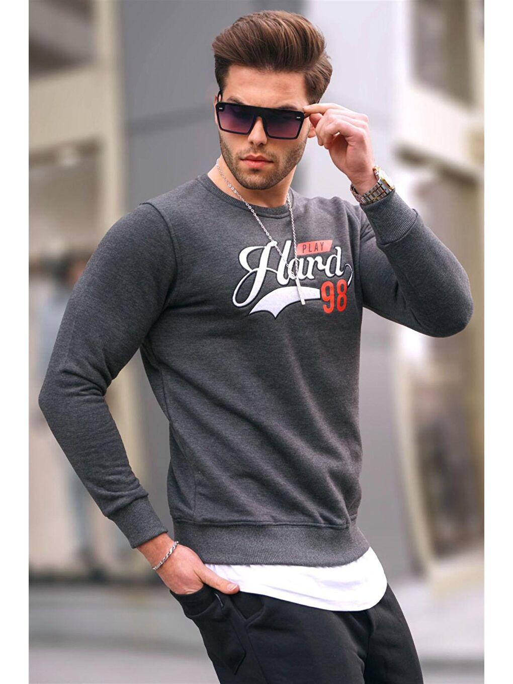 Madmext Antrasit Baskılı Antrasit Sweatshirt 4375