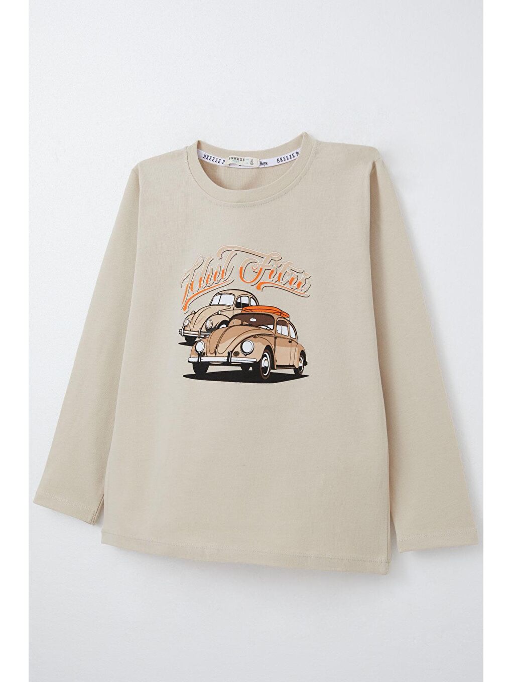 Erkek Çocuk Uzun Kollu Tişört Araba Baskılı Bej (4-8 Yaş)-4