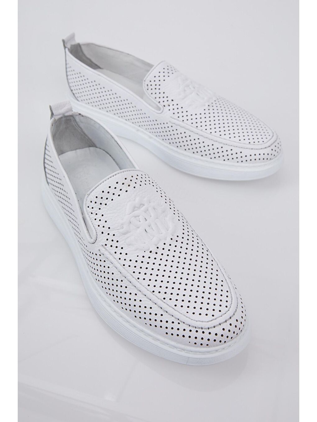 Erkek Beyaz Baskılı Rahat Kalıp Hakiki Deri Loafer-1