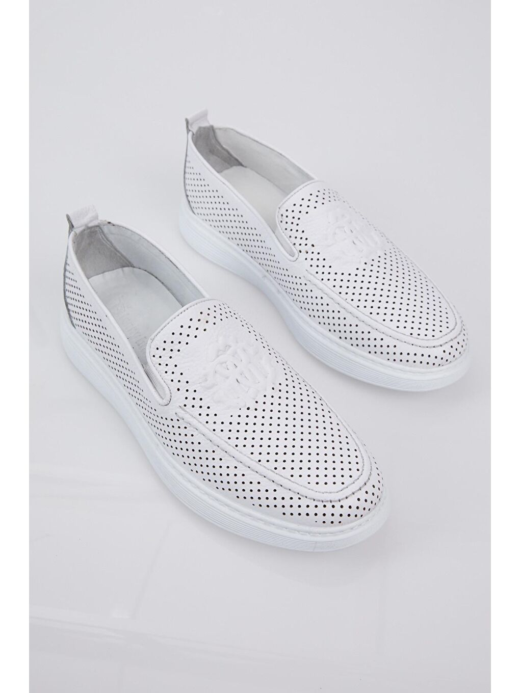 Erkek Beyaz Baskılı Rahat Kalıp Hakiki Deri Loafer-2